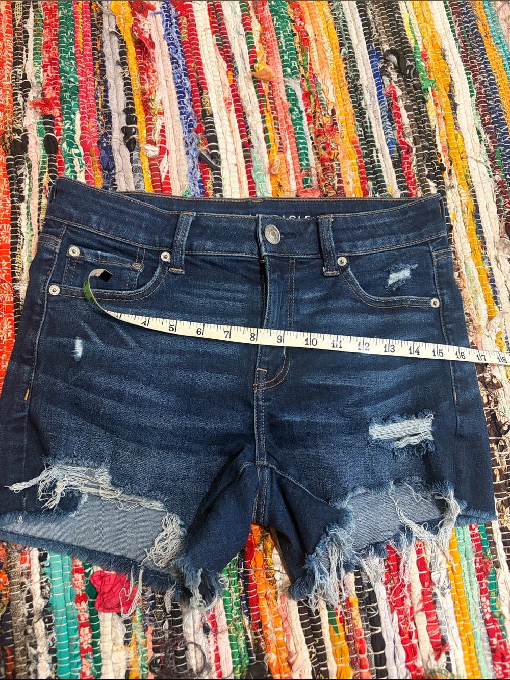 American Eagle Outfitters Dark Blue Distressed Denim Shorts